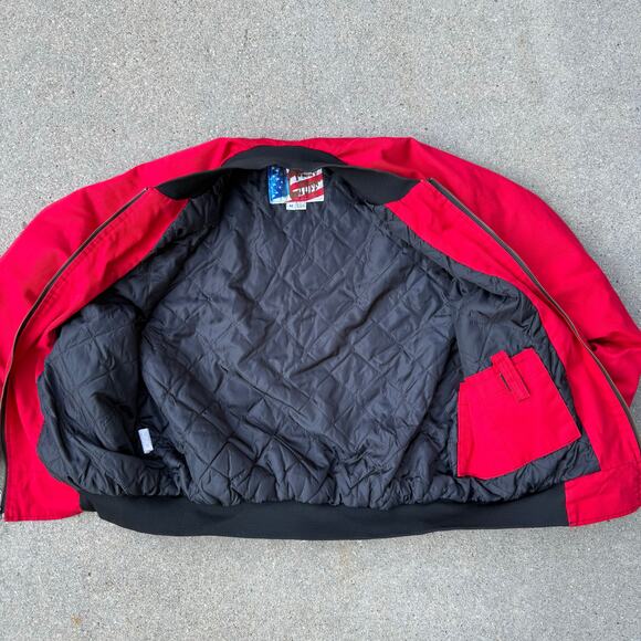 Vintage 90s Country Tuff Bright Red Canvas Duck Bomber Jacket MEDIUM - Picture 2 of 11